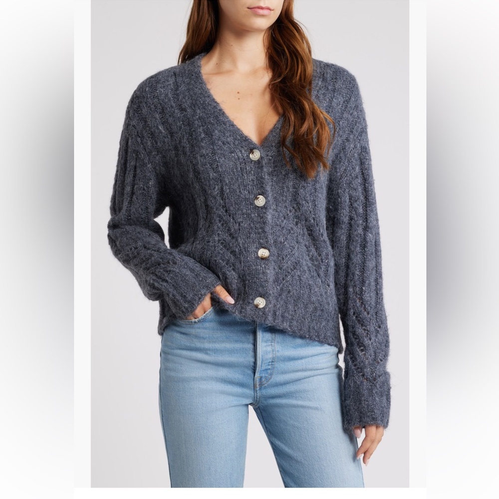 All in Favor Midnight Blue Mixed Knit Button-Up Cardigan